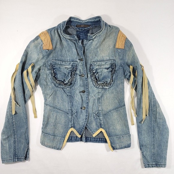 BOHO Anthropologie Jean Jacket Azel Hazel Hazel Hazel Haze Sz Small - Picture 1 of 9